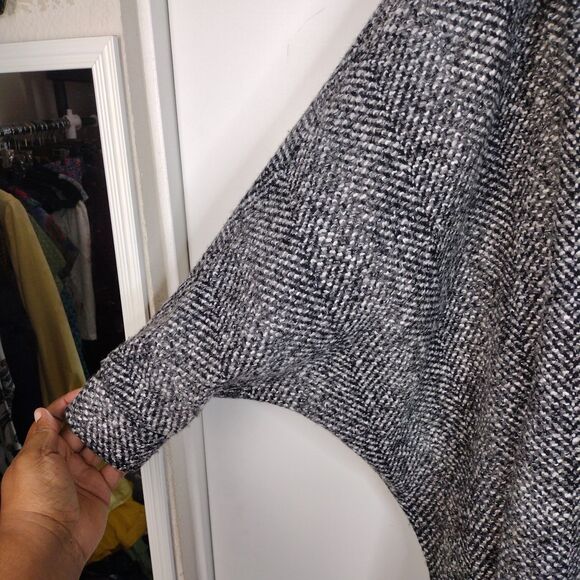 Vintage 80s Grey Black White Wool Swing Trapeze Coat Fox Fur Tail Trim Sz L OS - Picture 7 of 16